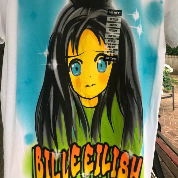 Billie Eilish 2019 Neon Anime Airbrush Graphic T-Shirt - Picture 3 of 3